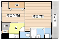 ヴィラナリー草津1号棟 2Kの間取図画像