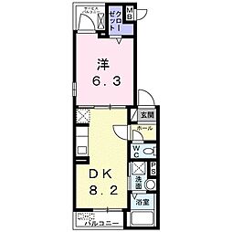 リベルテF・皐月 1DKの間取図画像