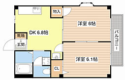 コリーヌ・1番館 2DKの間取図画像