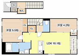 コンフォート三雲 2LDKの間取図画像