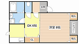 ESheights弐番館 1DKの間取図画像