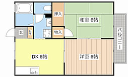 ギオンハイツ 2階2DKの間取り