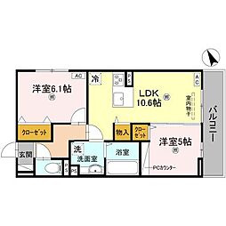 エレガンス ビュー 3階2LDKの間取り