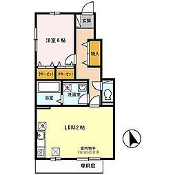 ヴェルコートB 1LDKの間取図画像