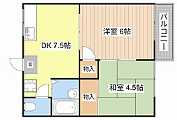 國領ハイツ 2DKの間取図画像