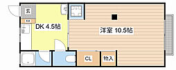第1カナヤハイツ 1DKの間取図画像