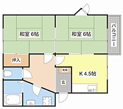 近江鉄道近江本線 愛知川駅 徒歩16分の賃貸アパート 2階2Kの間取り