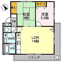 JR東海道・山陽本線 栗東駅 徒歩8分の賃貸アパート 3階2LDKの間取り