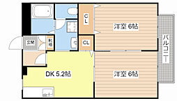 JR東海道・山陽本線 守山駅 徒歩27分の賃貸アパート 2階2DKの間取り