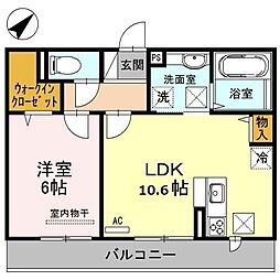 JR東海道・山陽本線 草津駅 徒歩23分の賃貸アパート 2階1LDKの間取り