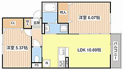 JR草津線 甲西駅 徒歩7分の賃貸アパート 1階2LDKの間取り