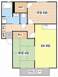 ポピュレールA棟 2DKの間取図画像
