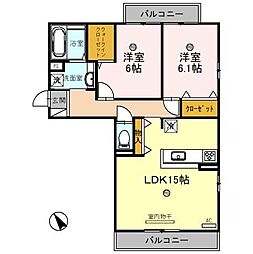 コージーコートタケナカ 2LDKの間取図画像