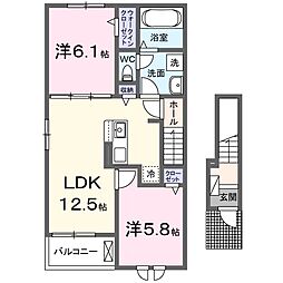 プロムナード東近江II 2LDKの間取図画像