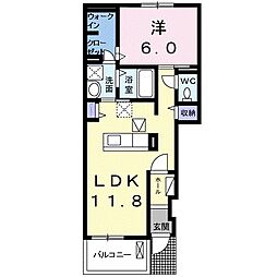 パラシオ2 1LDKの間取図画像