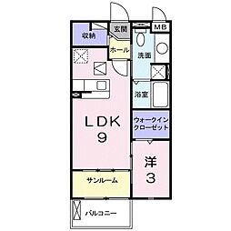 レジィデンスたなべK 1LDKの間取図画像