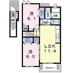 ブルースカイツB棟 2LDKの間取図画像