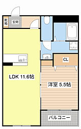 ハートフルミナクサ 1LDKの間取図画像