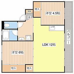 ビレッジハウスひの1 2LDKの間取図画像