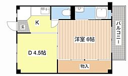 ビレッジハウス宮内2号棟 1DKの間取図画像