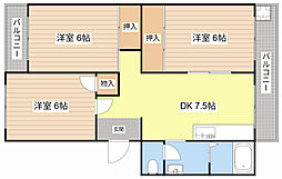 マンションきよし 3DKの間取図画像