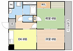 今津ハイツ 2DKの間取図画像