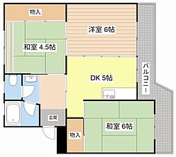 ビレッジハウス稲枝1号棟 3DKの間取図画像