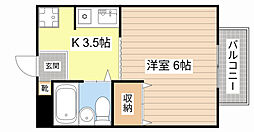サテンドール草津 1Kの間取図画像