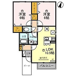 ローズコート杉立B棟 2LDKの間取図画像