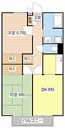 ポピュレールA棟 2LDKの間取図画像