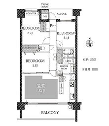 プラウドシティ高槻シーズンレジデンス 3LDKの間取図画像