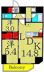 アジールコート町屋 6階2LDKの間取り