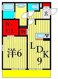 シェルハウス上中里 2階1LDKの間取り