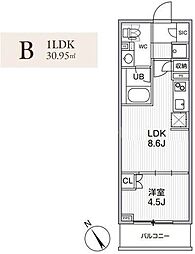 グランエール西日暮里NORTH 1LDKの間取図画像