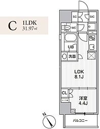 グランエール西日暮里NORTH 1LDKの間取図画像