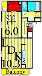 ソレアード西尾久 1LDKの間取図画像