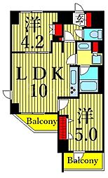 レジディア千駄木 2LDKの間取図画像