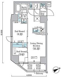 PrimeBliss蔵前 2LDKの間取図画像