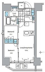 ルフォンプログレ田原町 2LDKの間取図画像