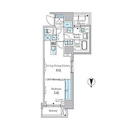 パークアクシス蔵前 1LDKの間取図画像