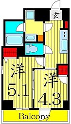 ルフレプレミアム町屋 2Kの間取図画像