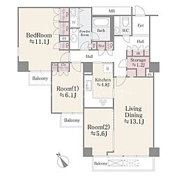 小石川パークタワー 3LDKの間取図画像