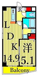 カスタリア北上野 1LDKの間取図画像