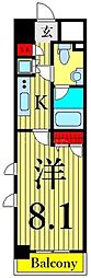 プレール・ドゥーク東京EAST3 1Kの間取図画像