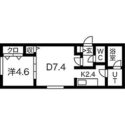 Tiamo麻生 2階1DKの間取り