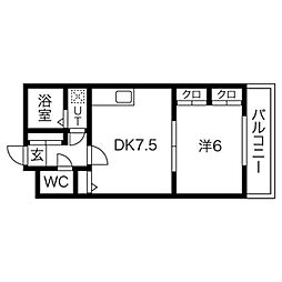 メニーズコート麻生中央 1DKの間取図画像