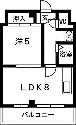 21タイガーズマンション 1LDKの間取図画像