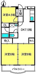 ひかりハイツ 4階3DKの間取り
