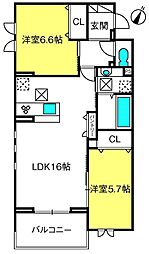 さいたま市緑区大字大門アパート 2LDKの間取図画像