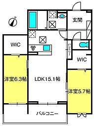 さいたま市緑区大字大門アパート 2LDKの間取図画像
